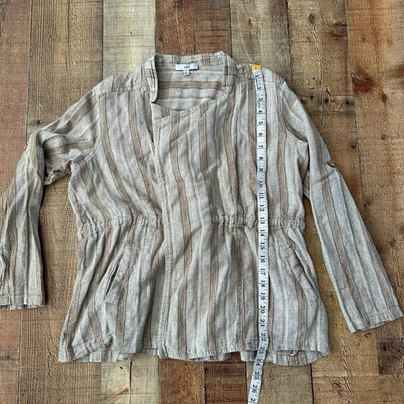 Fate Women's Size Medium Striped Roll Up Sleeve Linen Blend Wrap Top - Picture 5 of 11